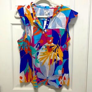 NWT - J. Crew Sleeveless Ruffle Blouse Neon Tropical - Women’s Size L